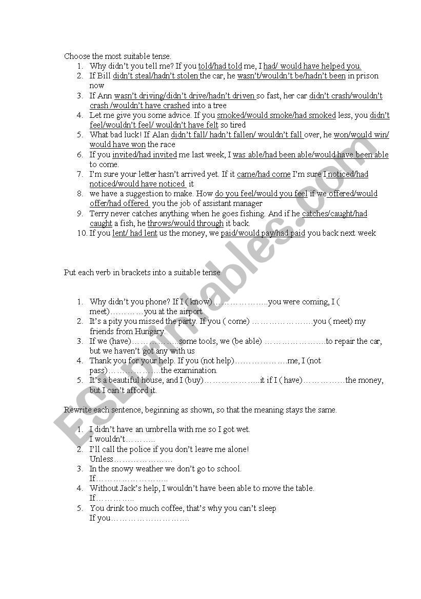 test on conditionals worksheet