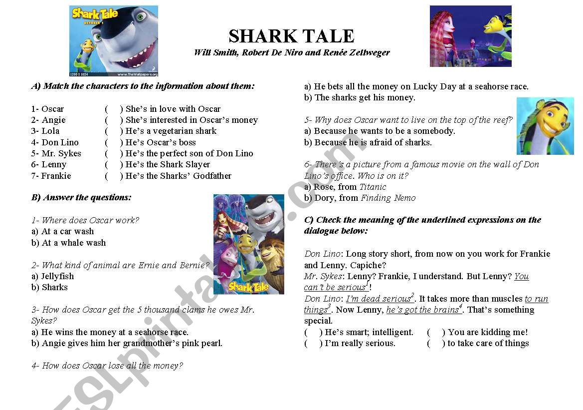 Shark Tale - Video Activity  worksheet