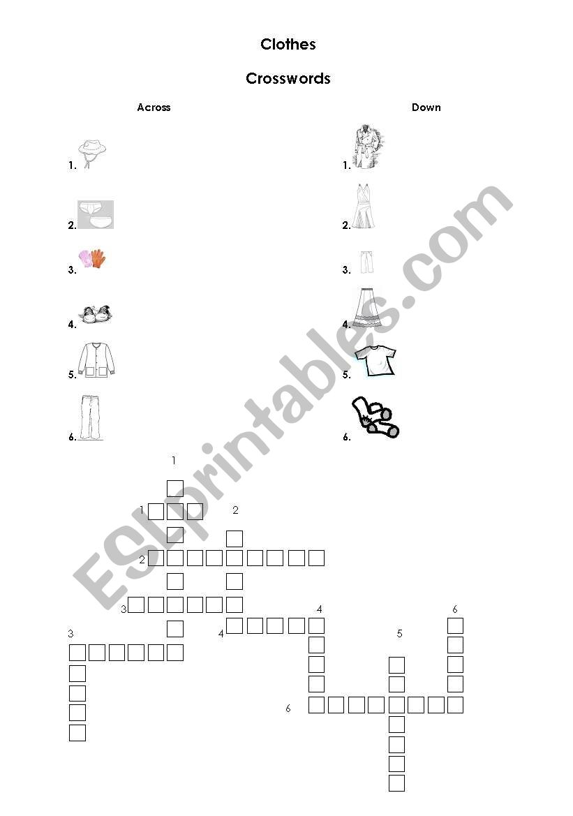 clothes crosswords worksheet