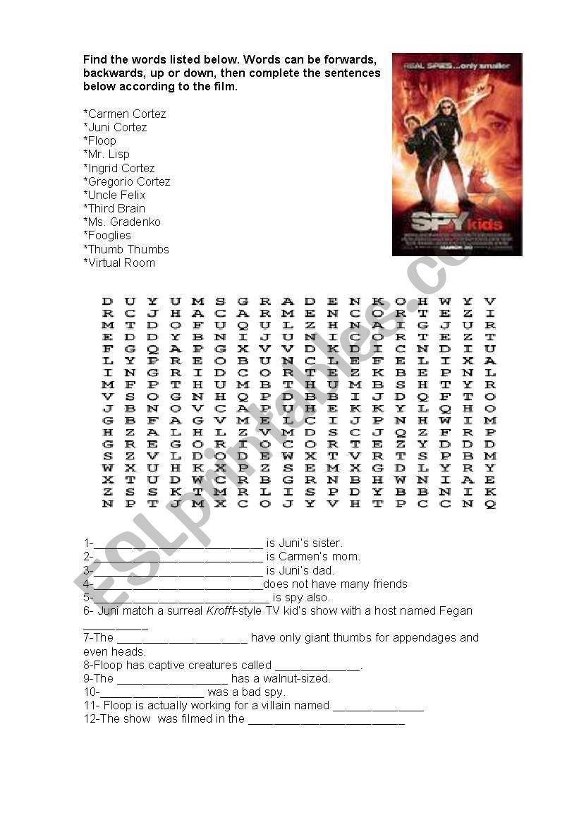 Spy kids I worksheet