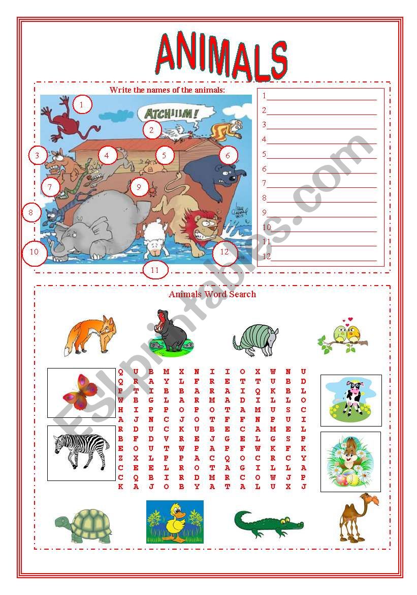Animals worksheet (2 pages) worksheet