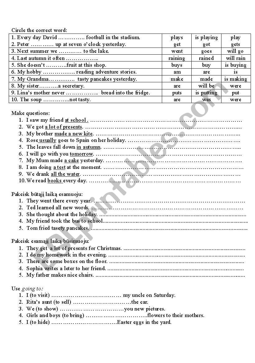 Revision of tenses worksheet