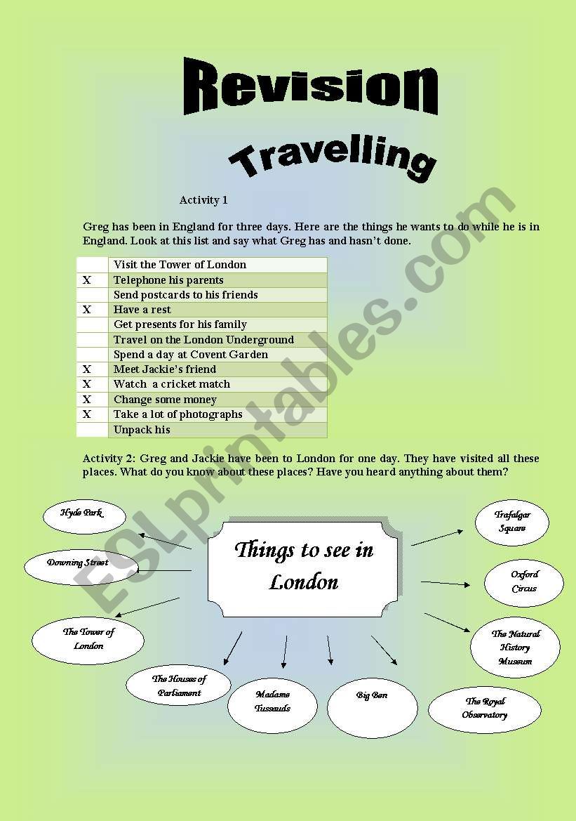 Travelling worksheet