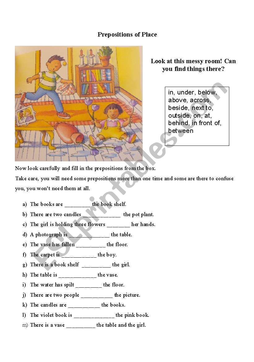 Prepositions of place worksheet