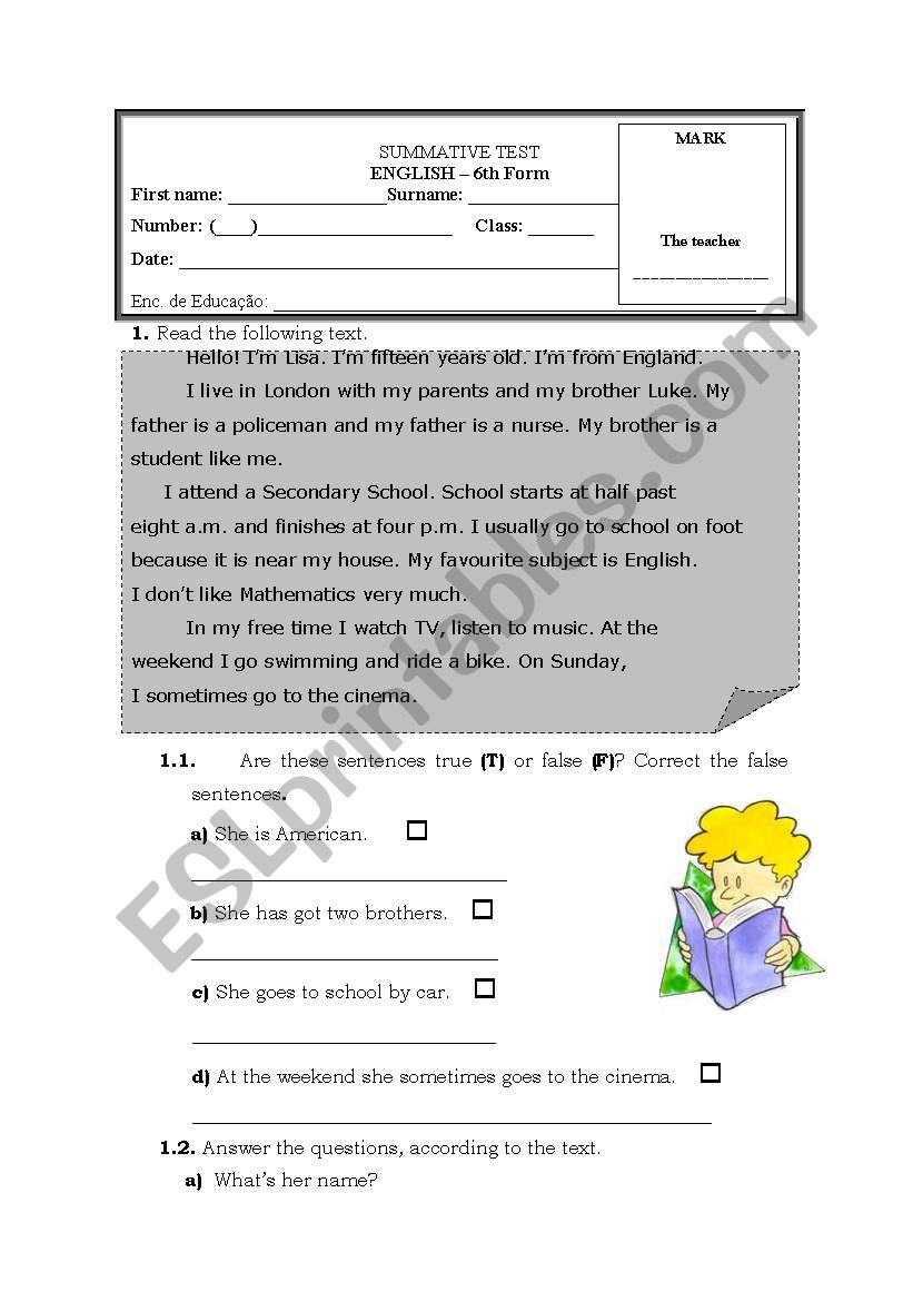 testing language skills worksheet