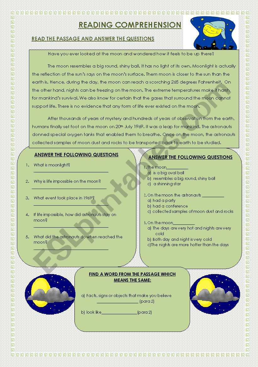 reading comprehension worksheet