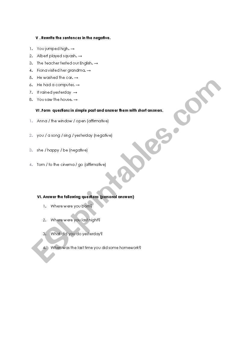 Exercises about Simple Past worksheet