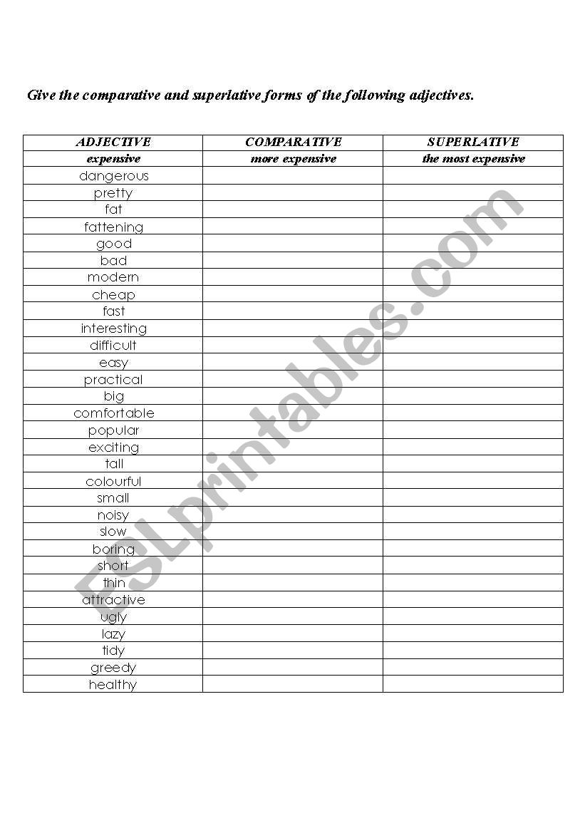 Comparatives  worksheet