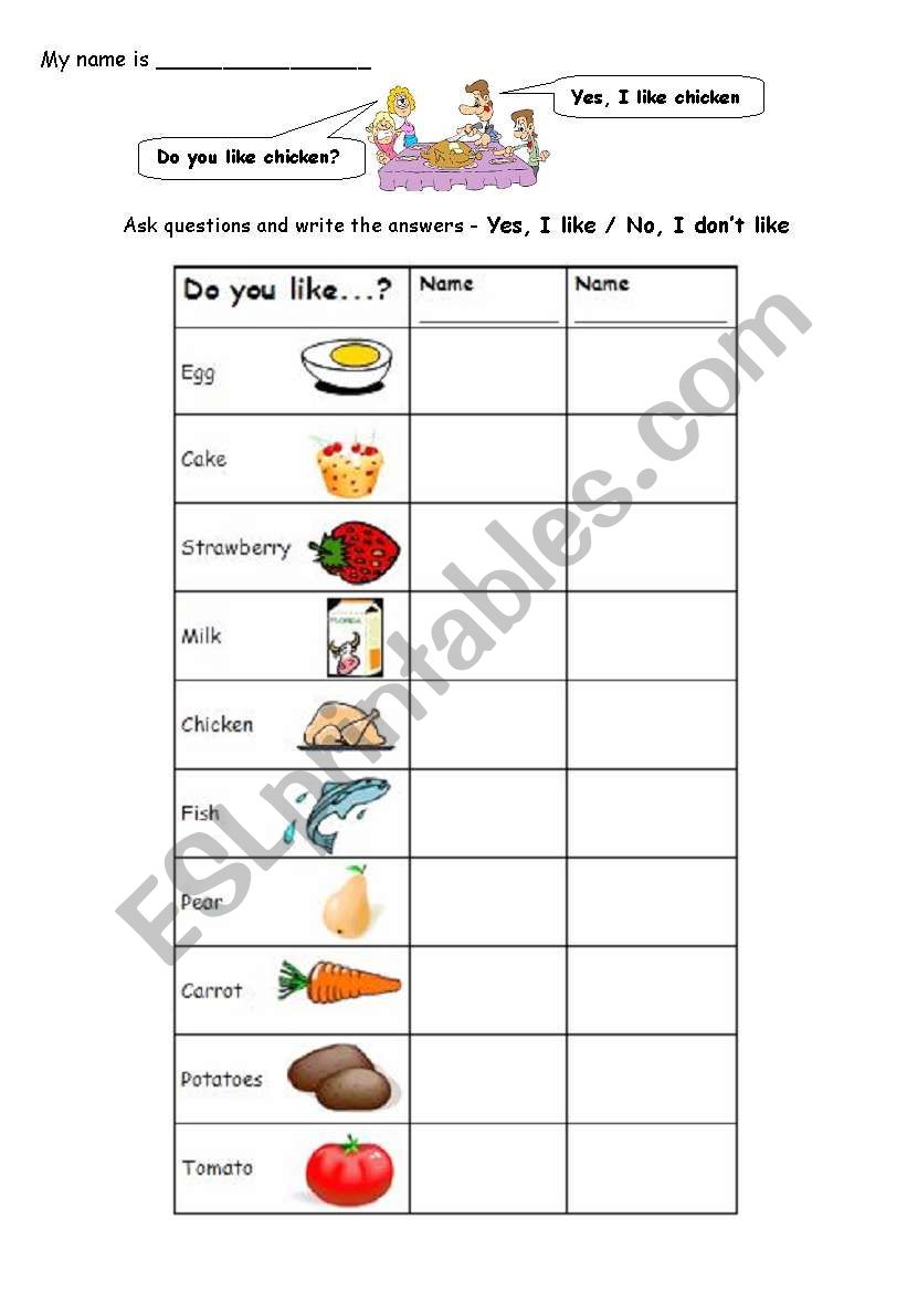 Do you like...? worksheet