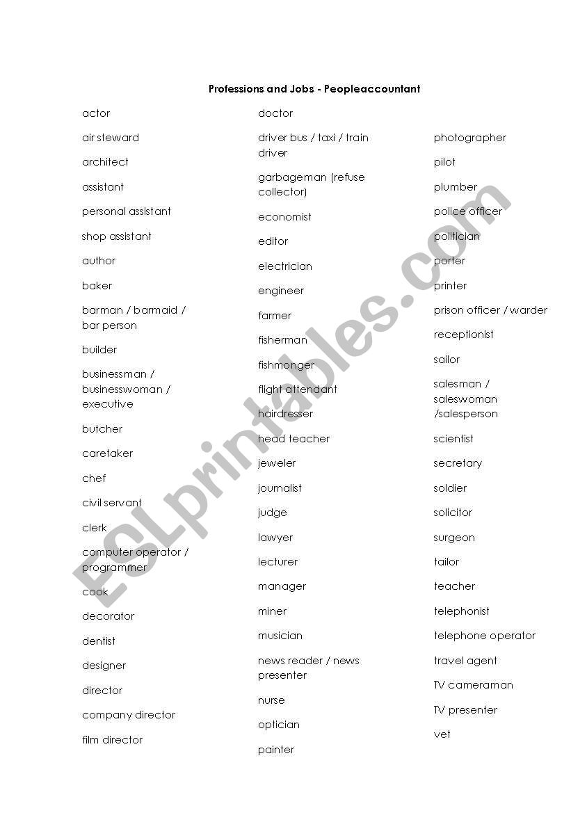 Jobs worksheet