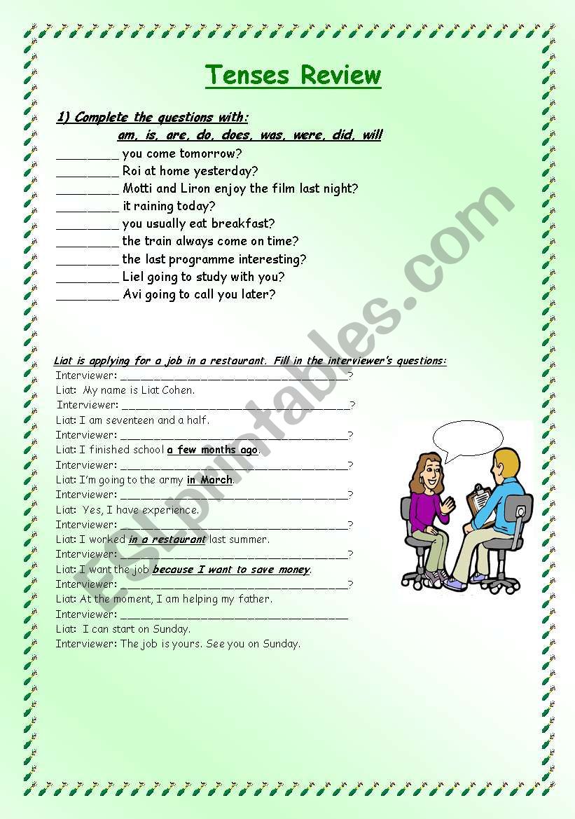 tenses review worksheet