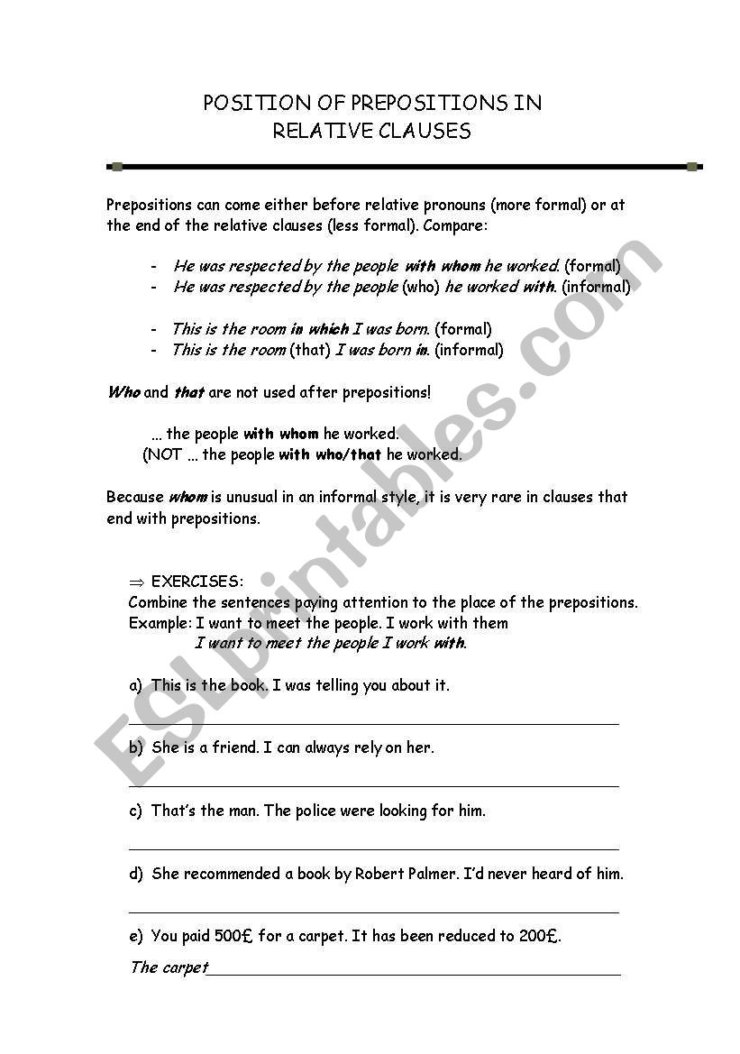 POSITION OF PREPOSITIONS IN RELATIVE CLAUSES