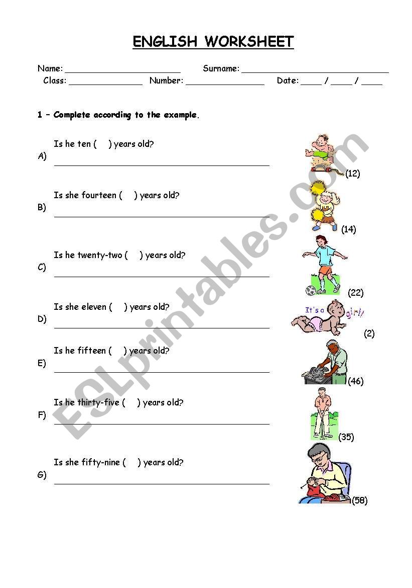 Age 3rd person singular Worksheet