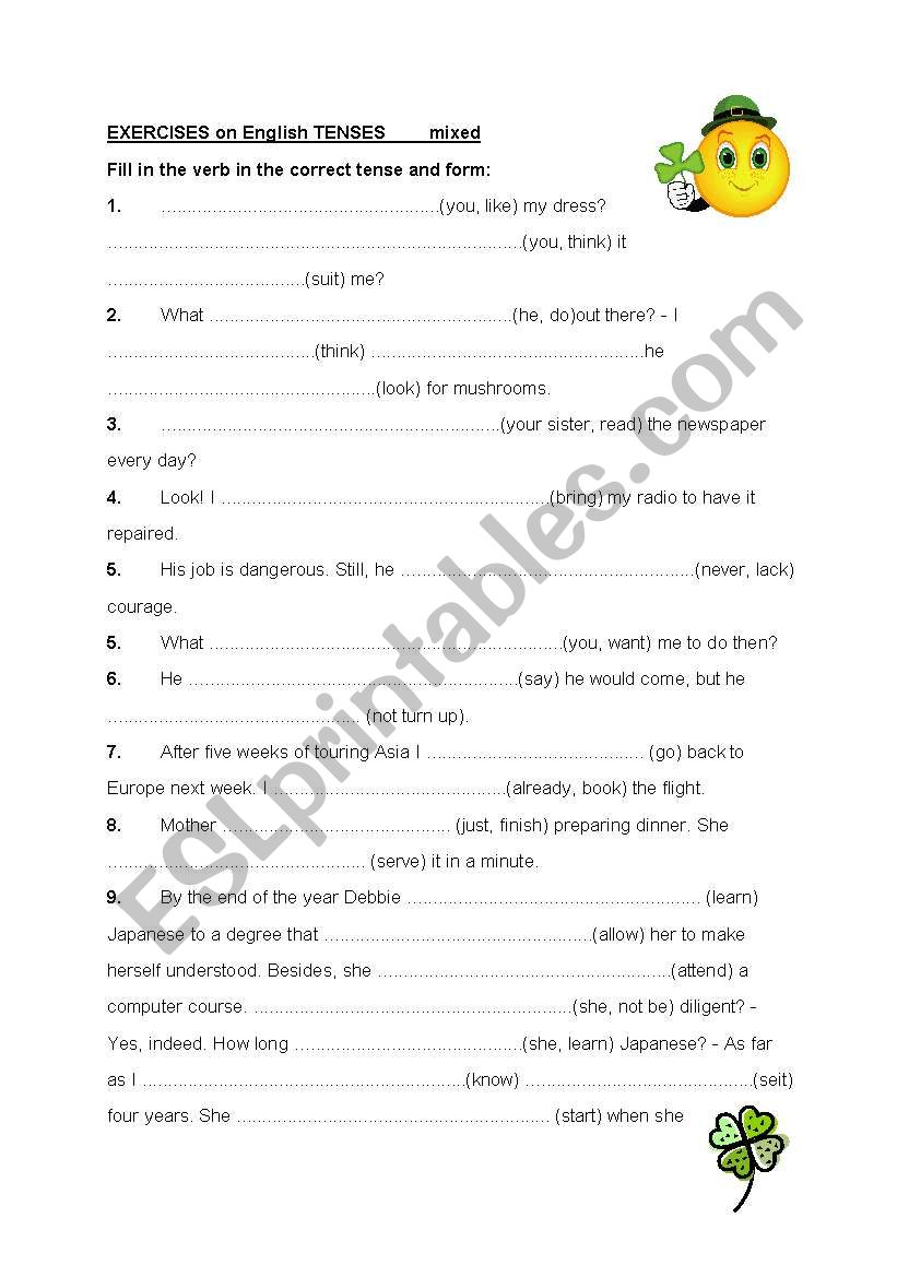 English Tenses mixed worksheet