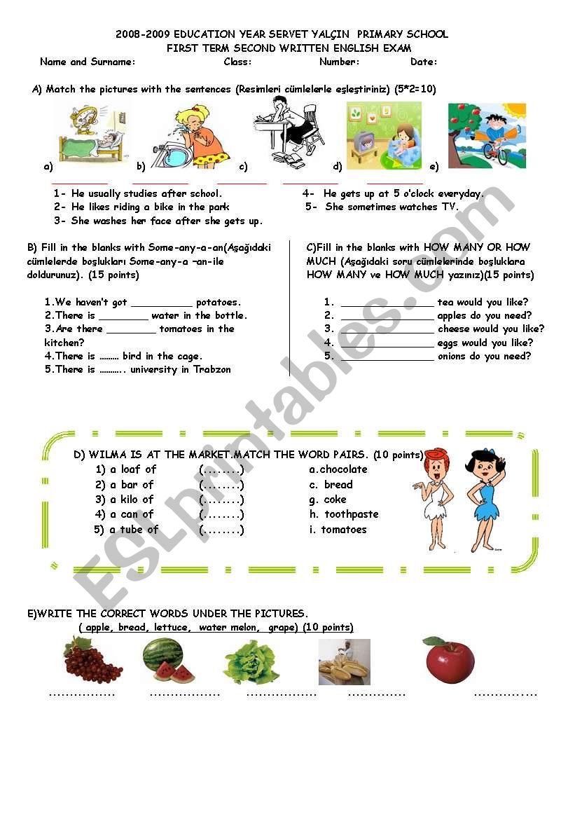 a kind of exam worksheet