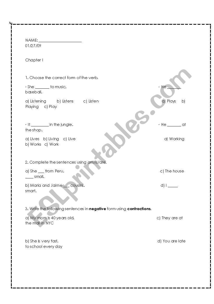 Simple Present Test worksheet