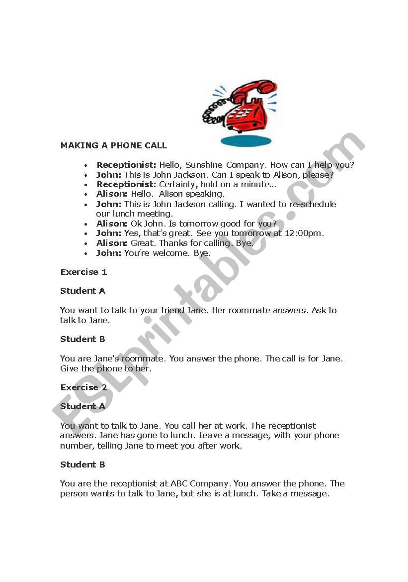 Making Phone Calls worksheet