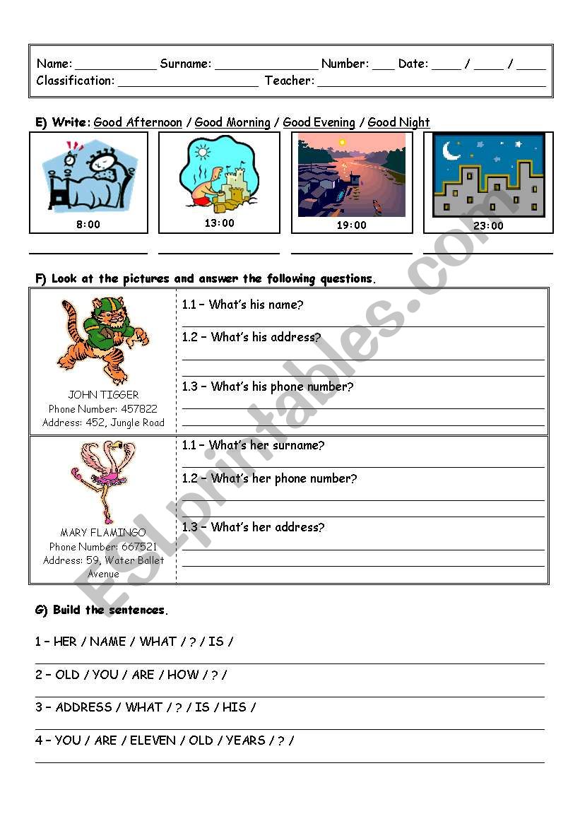 Greetings, Name and Age Worksheet