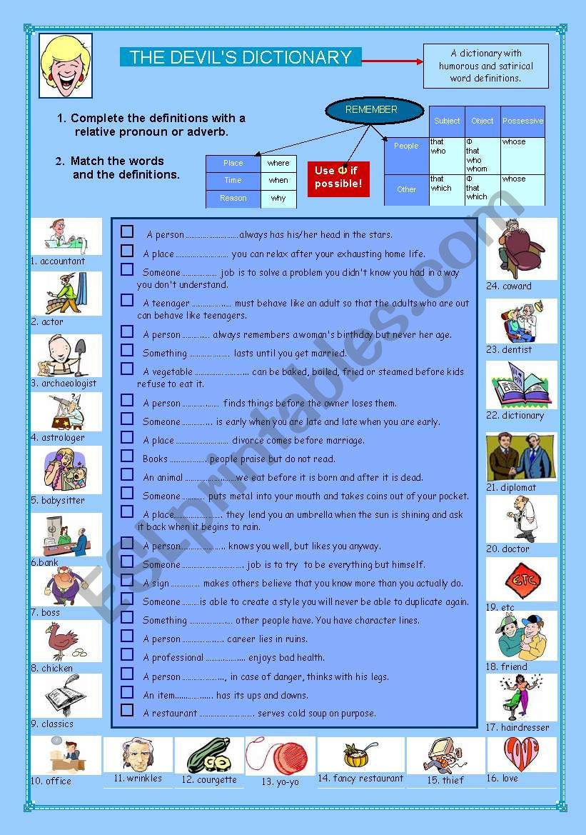 The devils dictionary. worksheet