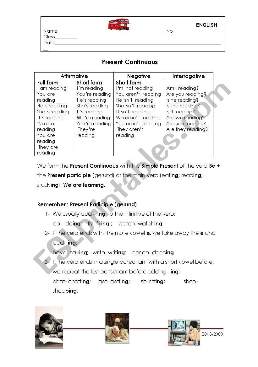 Present Continuous worksheet