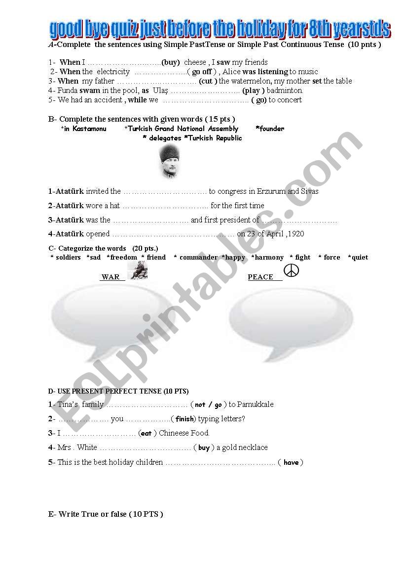 spot on 8th year last quiz worksheet