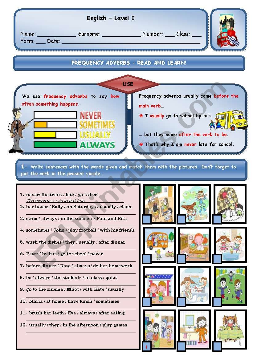 FREQUENCY ADVERBS worksheet