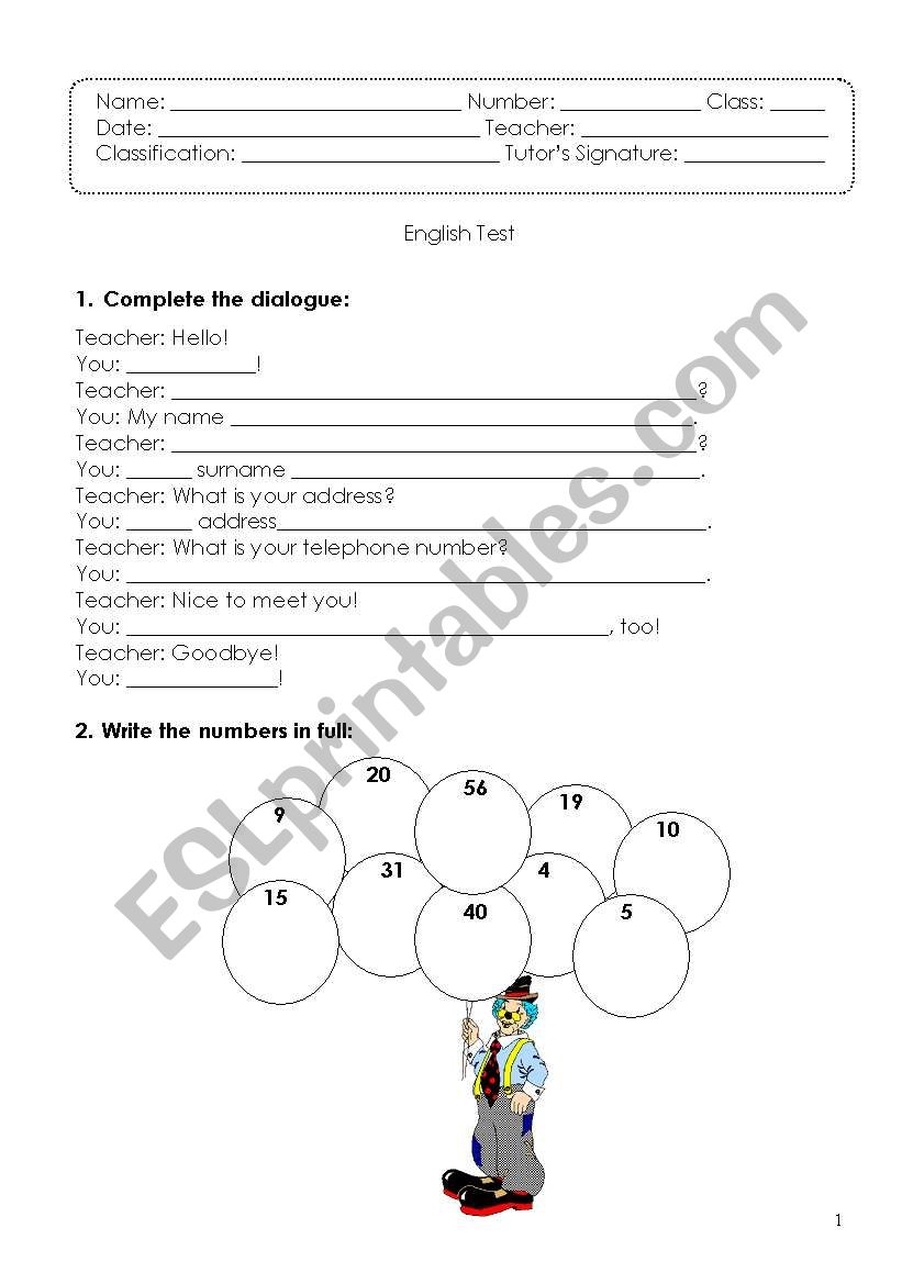 Progress Test  ( greetings, numbers, days of the week, months, british flag and Verb To Be)