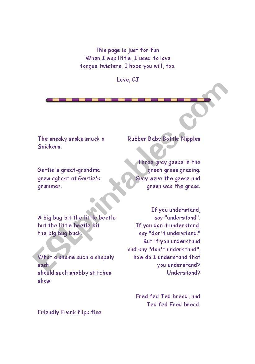 Tongue Twister worksheet