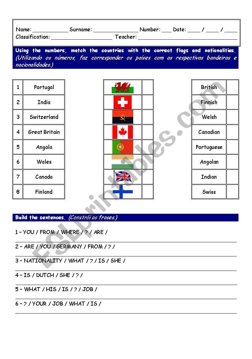 Worksheet on countries worksheet