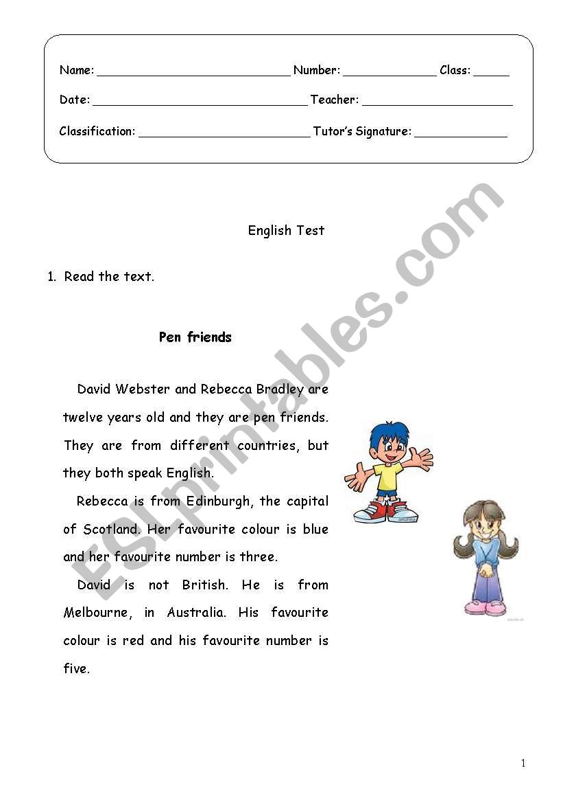 Progress Test (contents: numbers, age, first name, surname, age, nationality, country, favourite colour, short answers, affirmative and negative forms of the verb to have got, singular, regular and irregular plurals)