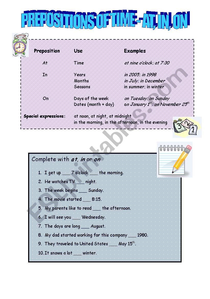 Prepositions of Time - At, In, On