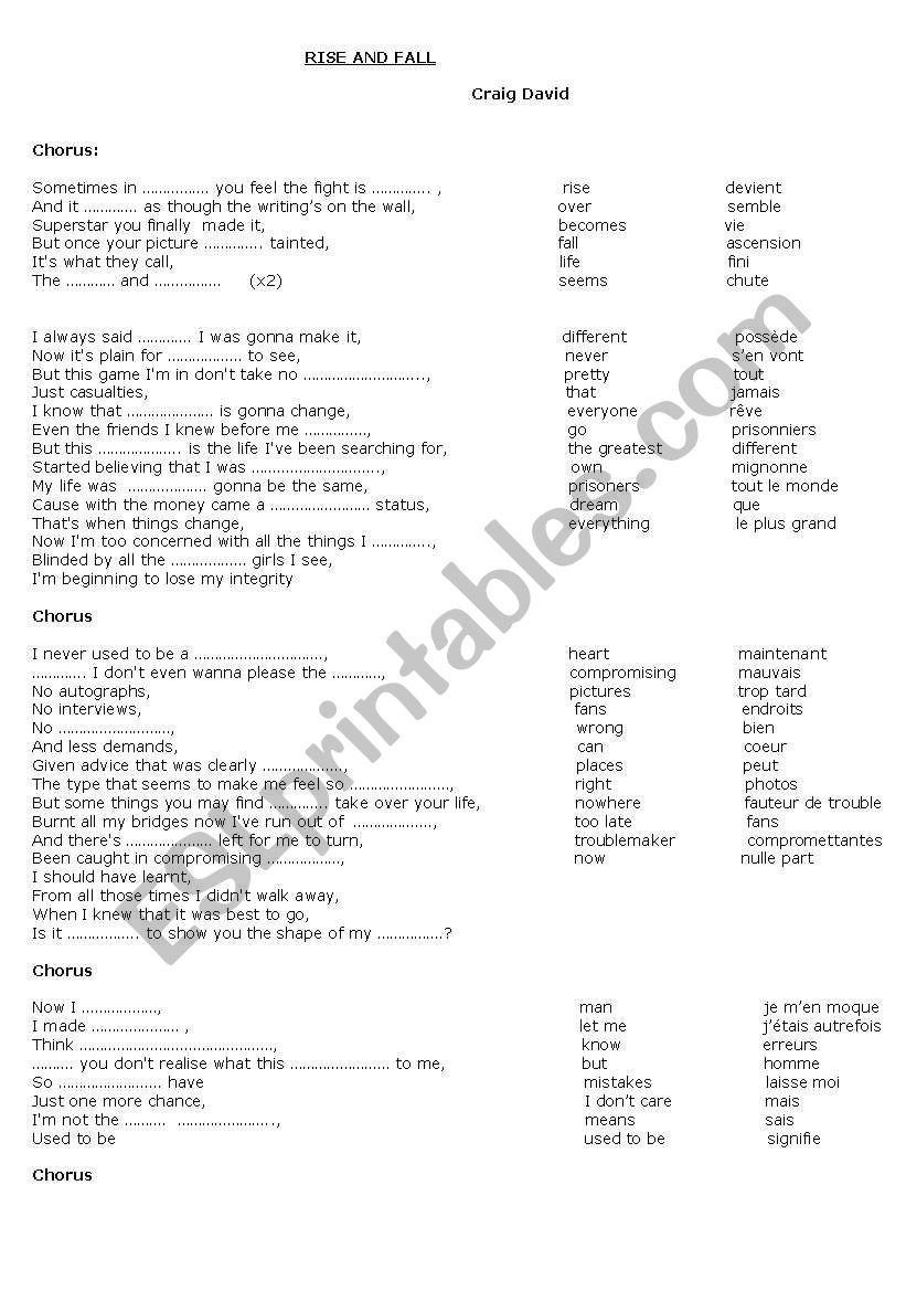 Rise and fall worksheet