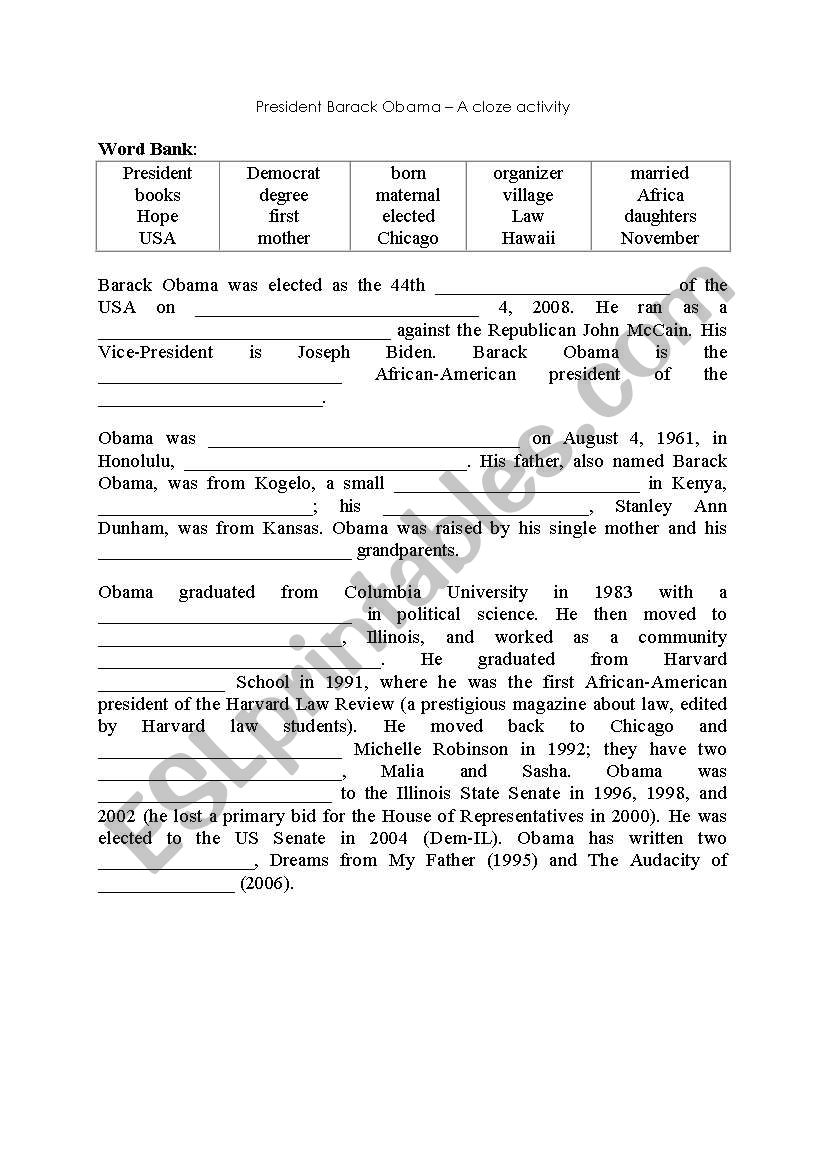 President Obama worksheet