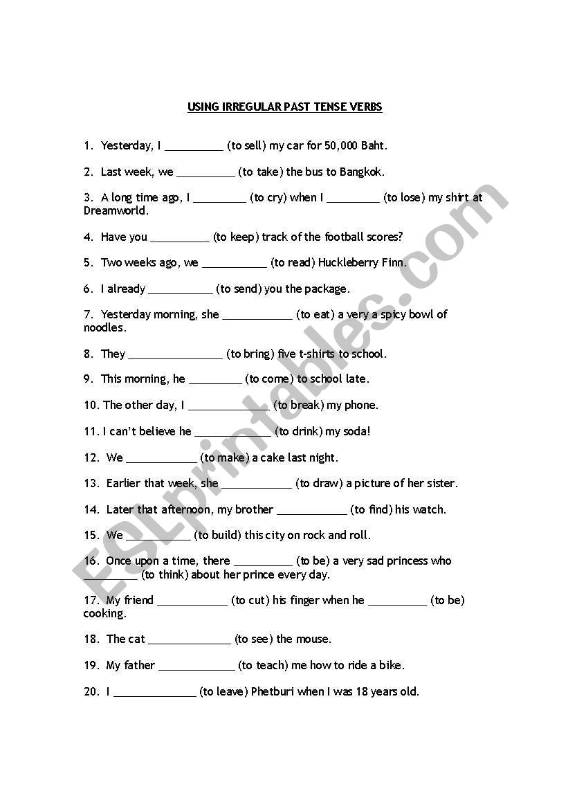 Irregular Past Tense Verbs worksheet