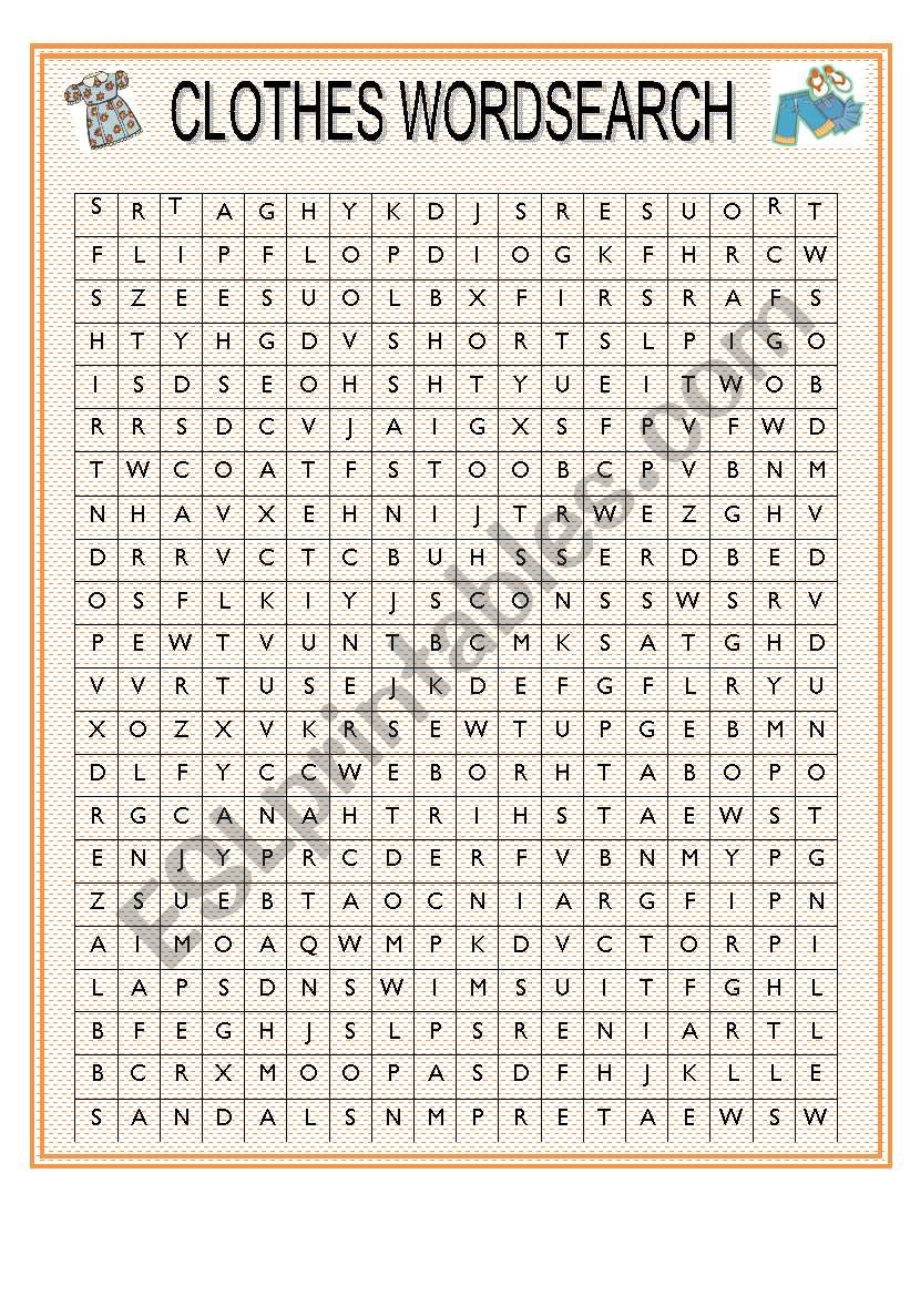 CLOTHES WORDSEARCH worksheet