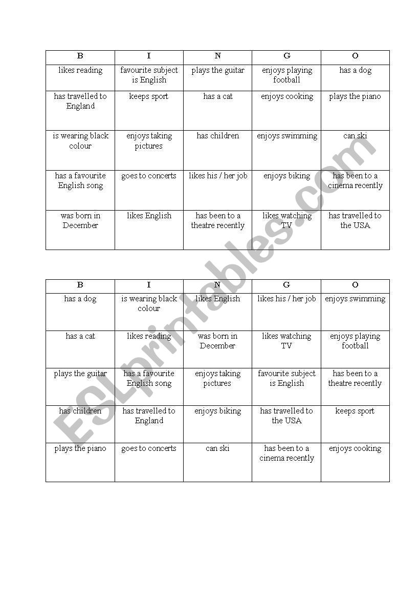 BINGO - ICE BREAKER worksheet