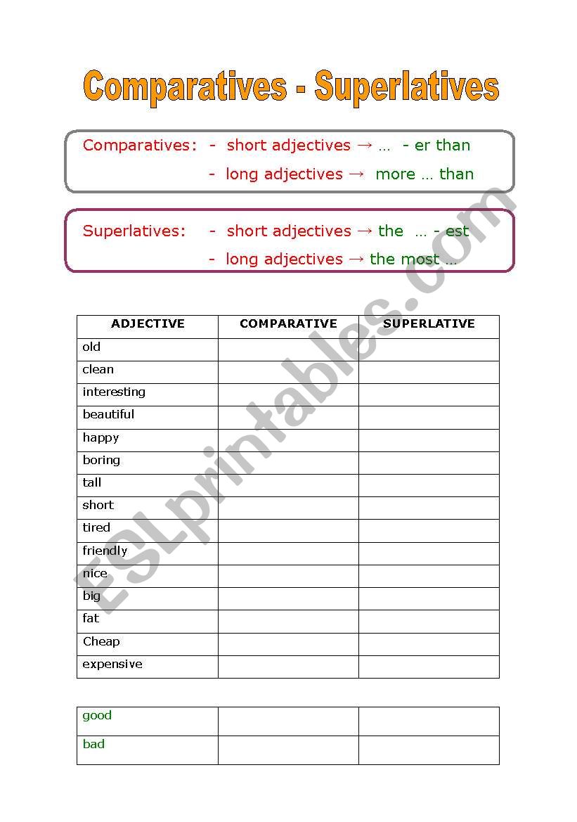 comparatives and superlatives worksheet