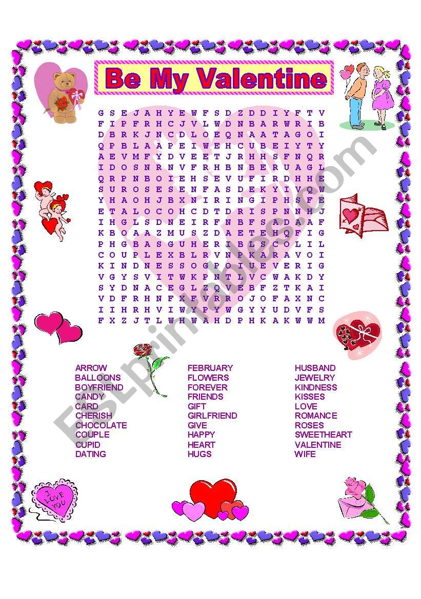 VALENTINES DAY  wordsearch worksheet