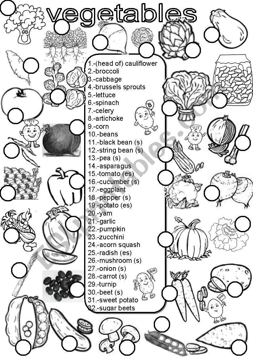 Vegetables worksheet