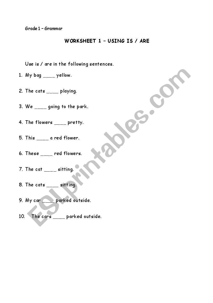 Using is or are worksheet