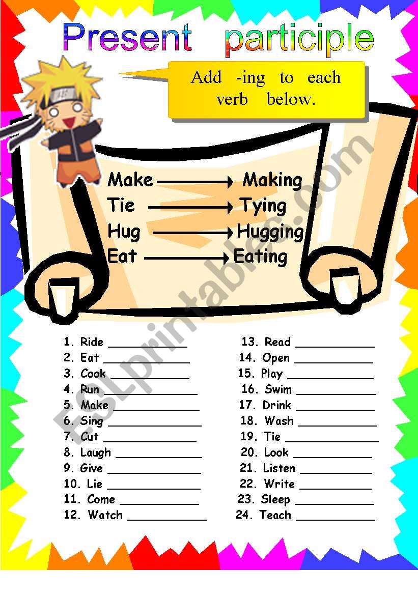 add   -ing   to each verb worksheet
