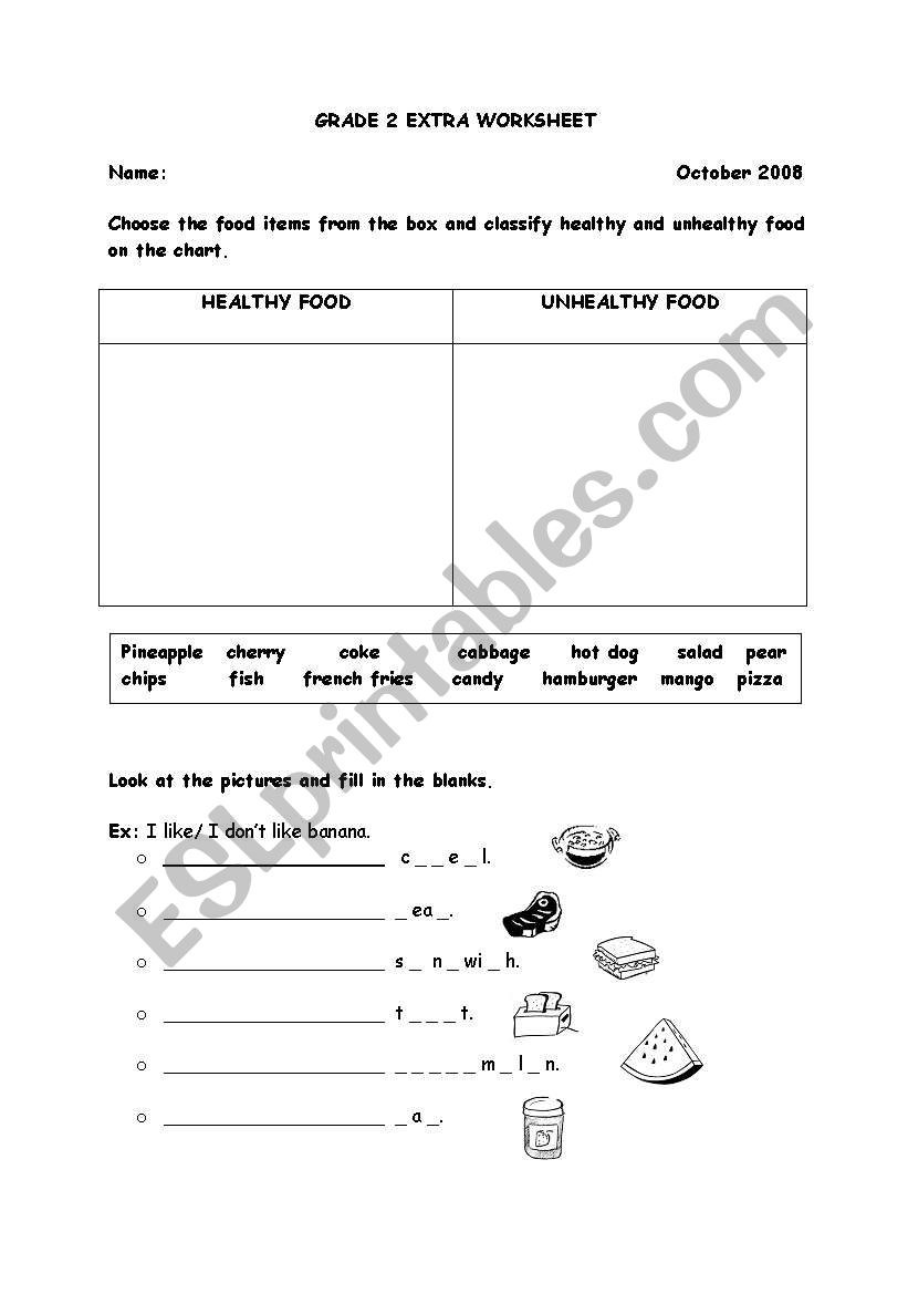 food worksheet