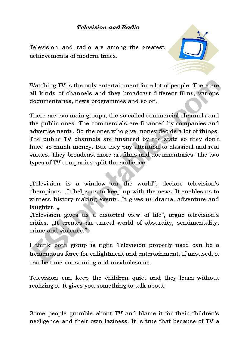 Television and Radio worksheet