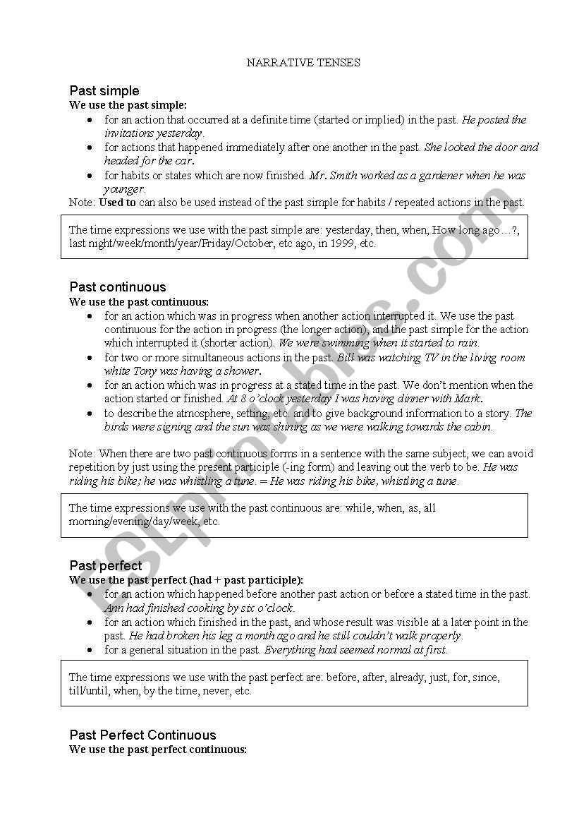 Narrative Tenses worksheet