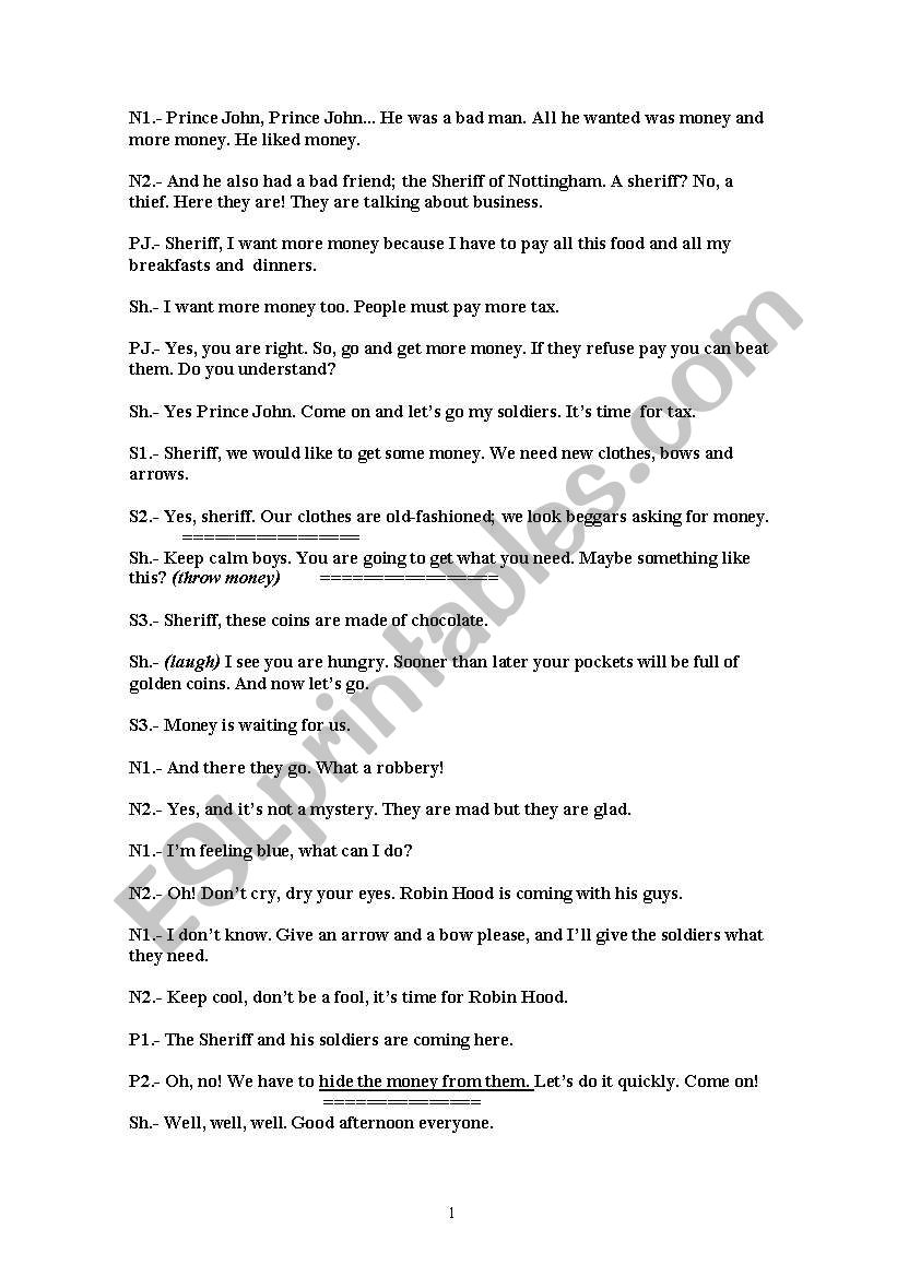 robin hood worksheet