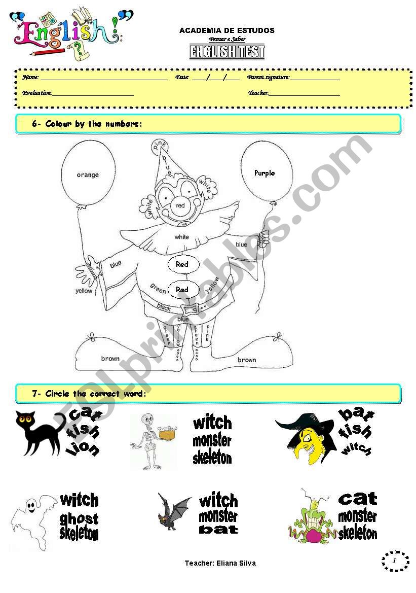 ELEMENTARY TEST - PART 3 OF 4 worksheet