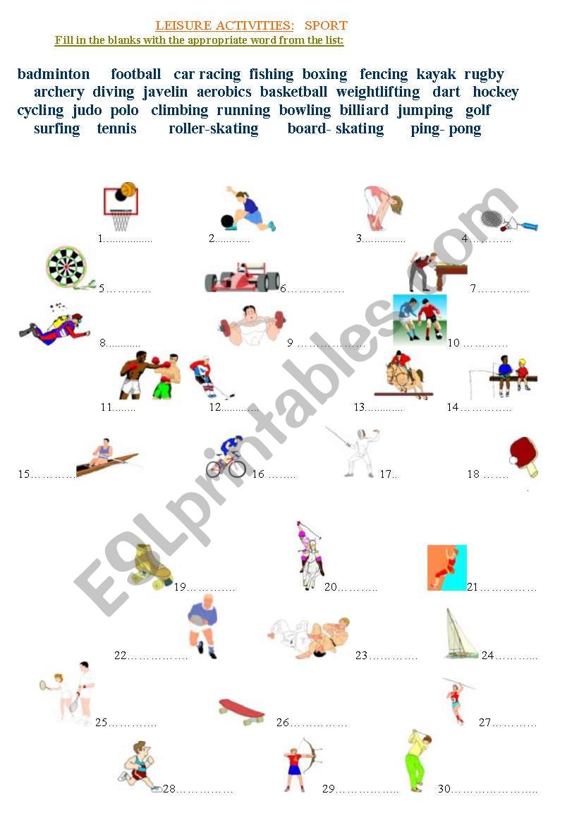 Sport Activities worksheet