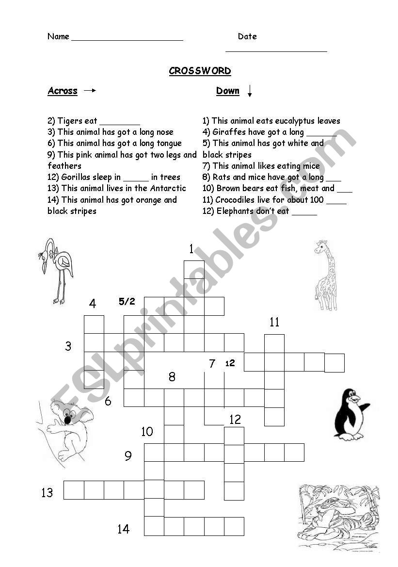 ANIMAL CROSSWORD worksheet