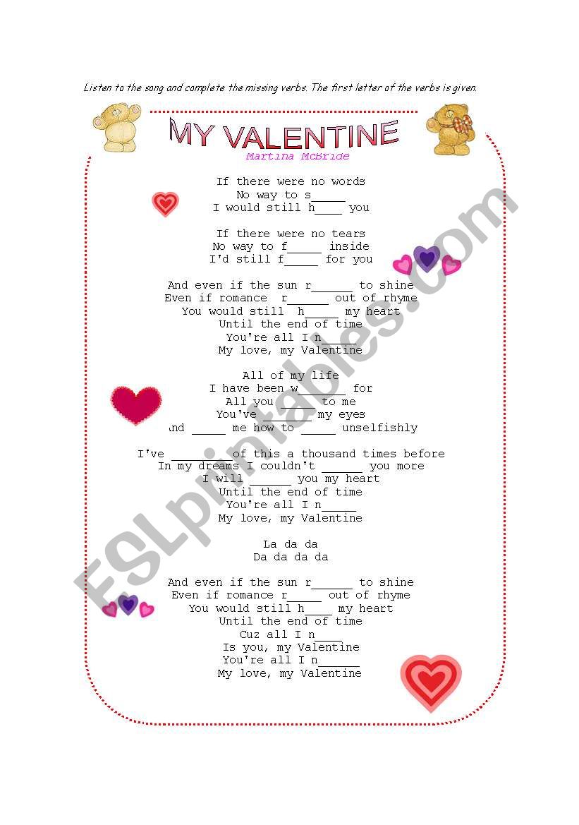 My Valentine worksheet