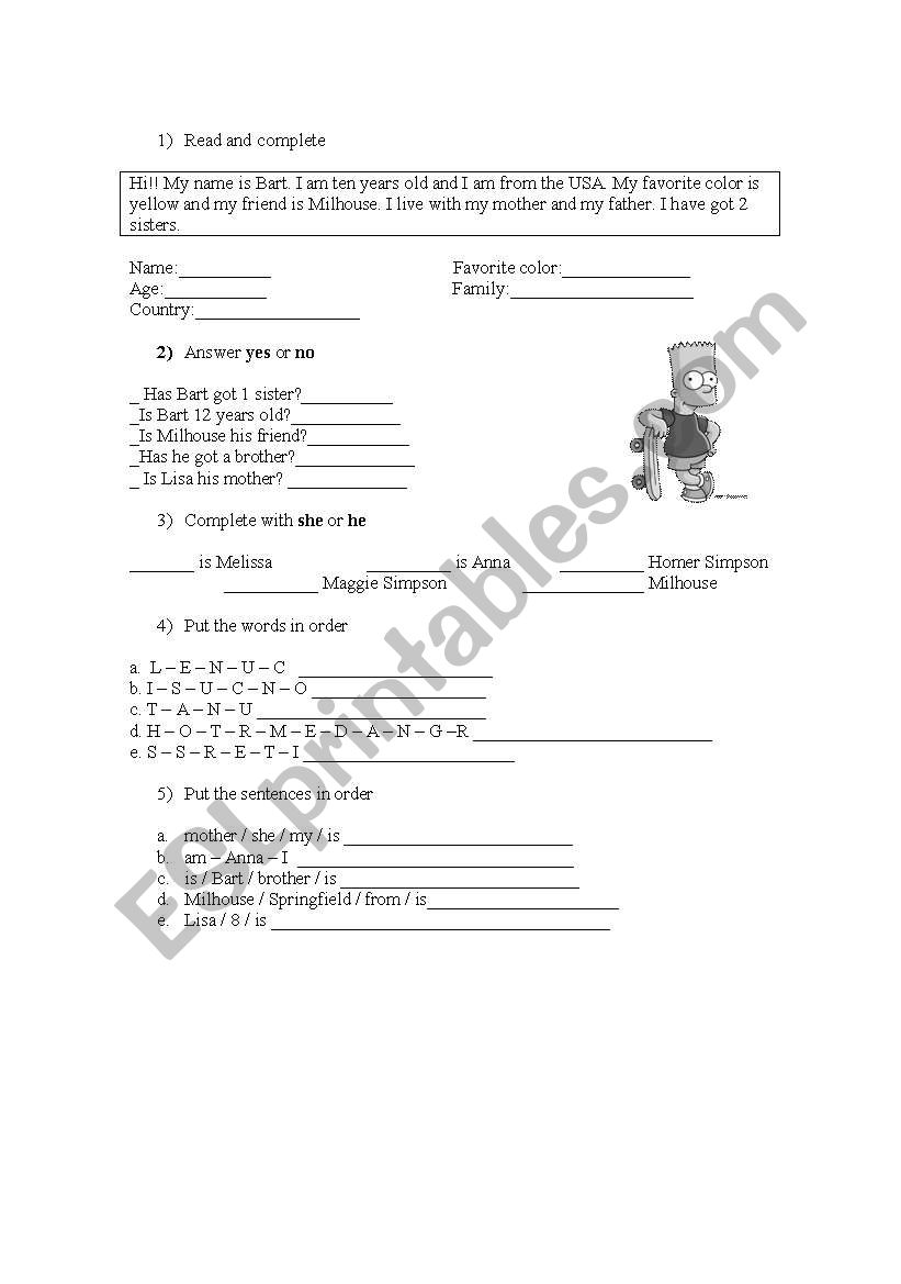 family worksheet
